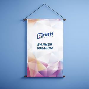 BANNER 60X40CM EM LONA PREMIUM 440gr Lona Premium 440g Personalizado pelo cliente 4x0  Madeira, Ponteira e Cordão 